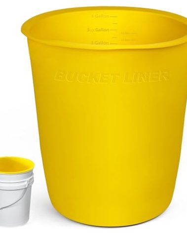 BUCKET LINER - 5 Gallon Bucket Silicone Liner Reusable for Thinset Paint Epoxy Concrete Mixing Bucket Saver with Graduated Measurements, Heavy Duty Yellow