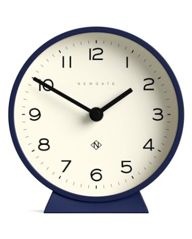 NEWGATE® M Mantel Echo Desk Clock | Modern Round Design | Navy Blue | Easy to Read Numbers | Contemporary Style for Desk, Table, Shelf or Bedside