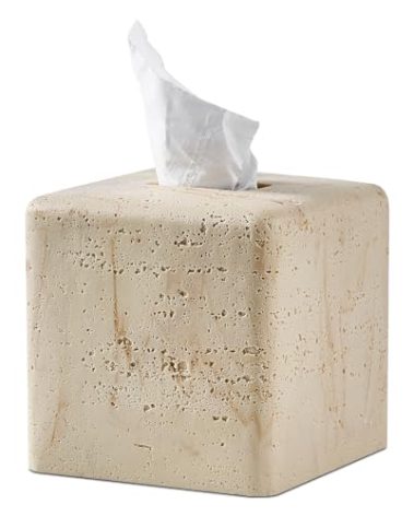 Natural Travertine Textures Tissue Box Cover Square for Home Decor,Resin Heavy Tissue Box Holder for Bathroom Countertop,Tabletop,Bedside Table,Office (Handmade of Resin)