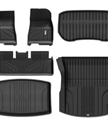 3W Floor Mats and Cargo Liner Fit for 2024 2025 Tesla Model 3 Highland, Full Set Rear Trunk Cargo Liner Mat Accessories Custom Fit Black