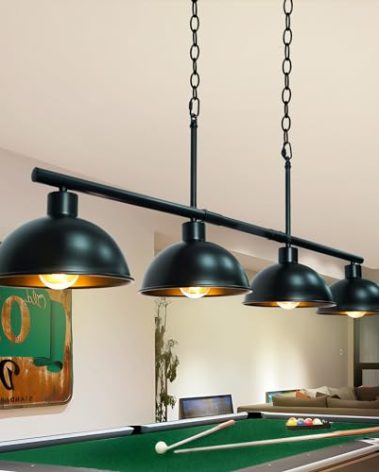 Kwpcvz Pool Table Light for 7' 8' Adjustable Billiard Lights Hanging Over Pool Table Lights, 4 Lights Island Lights Farmhouse Dining Room Light Fixture for Billiards Room, Matte Black Metal Shade