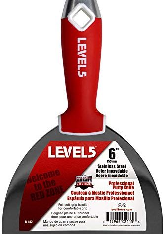 6" Soft-Grip Stainless Steel Drywall Joint Knife - LEVEL5 | Pro-Grade | Comfortable Finishing Hand Tool | Metal Hammer End | Sheetrock Gyprock Plasterboard Mud | 5-142