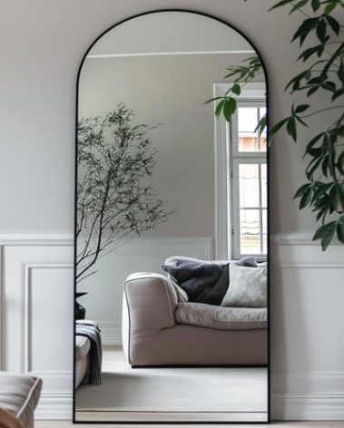 Antok Full Length Mirror, 58"x21" Floor Mirror, Arched Floor Standing Freestanding Arch Full Body Mirrors with Stand for Bedroom, Hanging Mounted for Living Room Cloakroom,Black