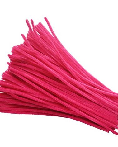 Carykon 100 Pieces Fuzzy Chenille Stems Pipe Cleaners for Arts and Crafts (Hot Pink)