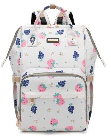 Diaper Bag Backpack, Diaper Bags for Baby Girls Boys, Baby Bags for Moms Dads, Nappy Changing Bag with Insulated Pockets,Multi-functional Waterproof Backpack with Stroller straps-Berry White