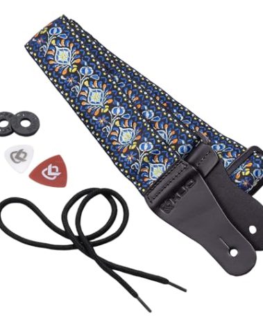 KLIQ Vintage Woven Guitar Strap for Acoustic and Electric Guitar | '60s Jacquard Hootenanny Style | 2 Rubber Strap Locks Included (Classic-Hendrix Blue)