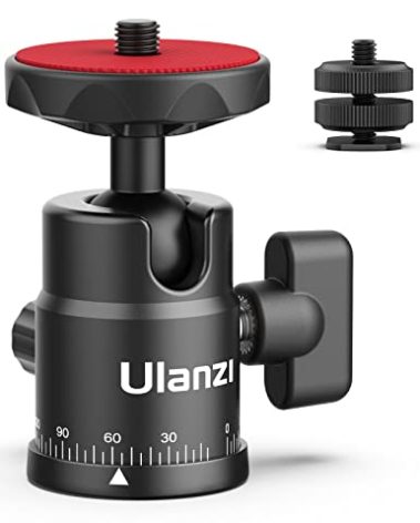 Mini Ball Head, ULANZI H28 Panoramic Tripod Head + Dual Hot Shoe Mount DSLR Camera Mount Adapter Photograph Attachment Accessories for Action Cameras Cam Smartphone Light Microphone Loading 5.5lb
