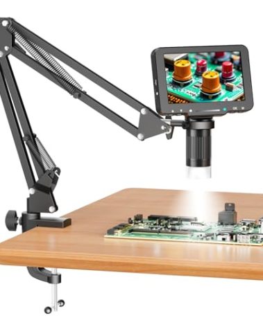 Aikokkl 5" LCD Digital Microscope, 1000X Magnification Soldering Microscope for Electronics Repair, 1080P Video Camera with 8 Adjustable LED Lights, Type-C PC View, Flexible Stand