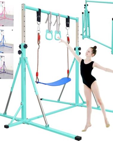 FC FUNCHEER Foldable Gymnastics Bar,5FT Horizontal bar,Adjustable Kids Training bar for Kids Ages 3-15,Kids Gymnastics bar,Triangle Stable Structure-Gym Equipment for Home