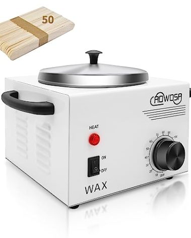 Single Professional Electric Wax Heater Machine for Hair Removal - Large Paraffin Pot with Adjustable Temperature, Facial Skin Body SPA Salon Equipment, 50 Wax Sticks Included