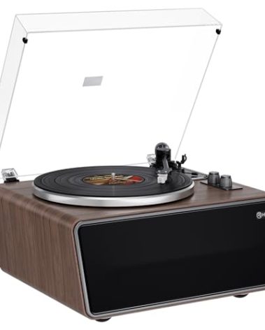 All in One Vinyl Record Player,Bluetooth Turntable Built in 4 Stereo Speakers Phono Preamp,High Fidelity Turntables for Vinyl Records with Magnetic Cartridge AT-3600L,2-Speed,33/45RPM,USB PC Recording