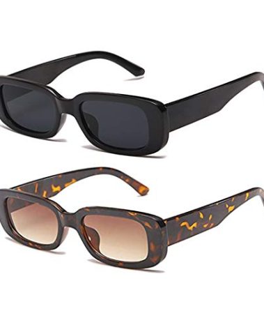 JUSLINK Rectangle Sunglasses for Women Trendy Retro Fashion 90s Sunglasses UV 400 Protection Square Frame Eyewear (Leopard+black)