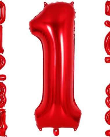 Red Number 1 Balloon 40 Inch, Big Large Foil Helium Number Balloons, Jumbo Giant Mylar Number 1 Balloons for 1st first Birthday Party Decorations Supplies Anniversary