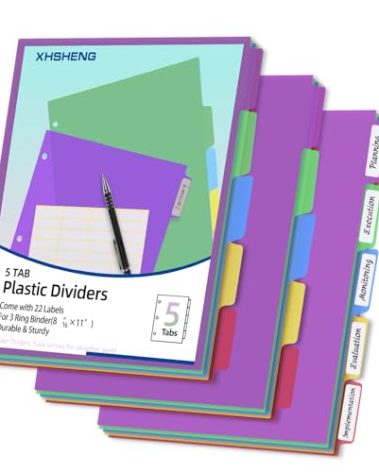 3 Set Dividers for 3 Ring Binders,5 TAB Binder Dividers,Plastic, Multicolor Binder separators with tabs