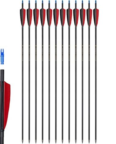 TOPARCHERY Premium 30" Carbon Hunting Arrows with Selected 4" Real Turkey Feathers Fletching and Removable Tips - 500 Spine Practice Target Arrows for Compound & Recurve Bow - 12Pcs