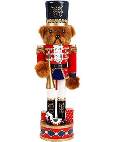 Joliyoou Christmas Nutcracker Figures, 14 Inch Wooden Nutcracker Ornaments, Large Xmas Funny Nutcracker Tabletop Festival Shelves Decorations(Bear Trumpeter)