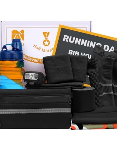 Running Gift Box - 13 Runner Essentials Kit with Running Belt Headlamp Kinesiology Tape Folding Water Cup & More, Marathon Training Night Running Outdoor, Fitness & Trail Running Gift for Men Women