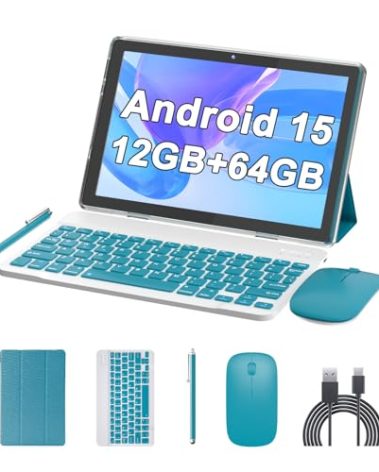 10 Inch Tablet Android 15(NOT GO) Tablets 2 in 1 tablet With keyboard 12GB RAM+64GB ROM(Supports 1TB expansion) Tableta 2MP+8MP Camera 6000mAh Battery Mouse/Case/Stylus 5G Wifi-6 10.1" Android Tablets