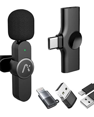 Aisizon Wireless Clip Mic, Wireless Lavalier Microphones, Lapel Clip-on Microphone, for iPhone 15, Smartphone, Laptop, Video Recording, Tiktok, Facebook Live, YouTube Live Stream