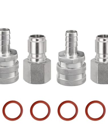 FERRODAY Stainless Steel Quick Disconnect Set 1/2 NPT Female Disconnect 1/2" Barb Brewing Quick Disconnect For Wort Pumps for Wort Chiller Connectors for Ball Valve Hose Fitting & O-rings-2 Pair