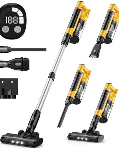 350W Cordless Vacuum Cleaner for Dewalt 20v Battery, 35kPa Brushless Lightweight Stick Vacuum with 3 Mode Suction, 6 in 1 Stick Vacuum Cleaner with HEPA for Floor, Carpet, Car (Battery Not Included)