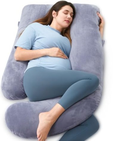 Momcozy Pregnancy Pillows for Sleeping, U Shaped Full Body Maternity Pillow with Removable Cover - Support for Back, Legs, Belly, HIPS for Pregnant Women, 57 Inch Pregnancy Pillow for Women, Grey