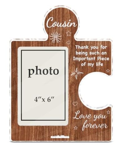 CIANMGD Cousin Gifts Picture Frame for Women Men, Birthday Christmas Wedding Gifts for Cousins Female, Cousin Acrylic Puzzle Photo Frame, 4 x 6 Inch Photo