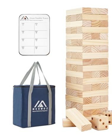 Megwoz Giant Tumble Tower Games for Kids and Adults 57 Blocks New Zealand Pine Wooden Blocks Stacking to Over 4.2FT Family Game for Indoors Outdoors Yard Games for Family