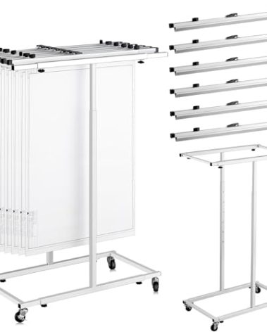 Kolldenn Mobile Blueprint Storage Rack Adjustable Holder with 6 Pcs Blueprint Clamps 4 Wheels Storage Organizer Stand for File Display Plan Office Home(30 Inch)