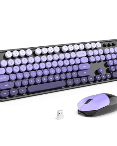 Wireless Keyboards and Mouse Combos, SQMD Colorful Typewriter Keyboard with Round Keycaps, 2.4GHz USB Retro Wireless Keyboard Mouse for PC, Desktop, Laptop and Computer-Purple
