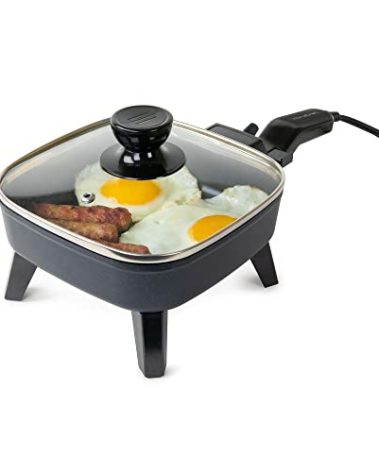 HomeCraft 7-Inch Electric Non-Stick Skillet, Adjustable Temperature Control, Cool-Touch Handle with Tempered Glass Lid, Perfect For Healthy Keto & Low-Carb Diets, Rice Bowls, & Eggs