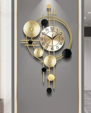 Gilacco Large Wall Clocks for Living Room,Silent Non Ticking,Battery Operated Oversized Round Modern Wall Clock for Bedroom,Farmhouse,Office Wall Decor-17.8x30.7Inch(Golden)