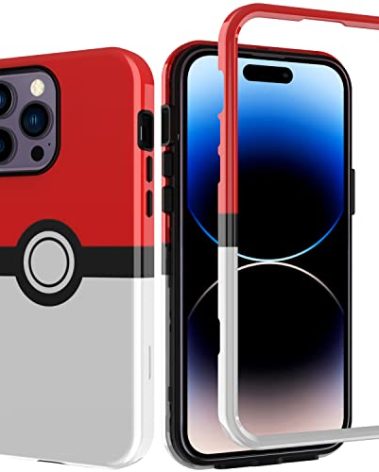 SupBo Case for iPhone 15 Pro Max - Cartoon Kawaii Red&White Ball Pattern Hard PC and Inner Silicone Hybrid Dual Defender Case for Apple iPhone 15 Pro Max