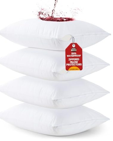 Utopia Bedding Set of 4 Waterproof Pillow Protectors with Zipper Queen Size (White), Ultra Soft Pillow Covers, Bed Bug and Dust Mite Proof Pillow Encasements, Moisture Wicking Pillow Cases