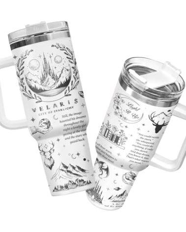 34HD Literature Tumbler with Handle & Straw, 40 oz Double Wall Vacuum Insulated Fantasy Book Mug with Lid, Bookworm Gifts for Women, Bookish Items for Book Lovers