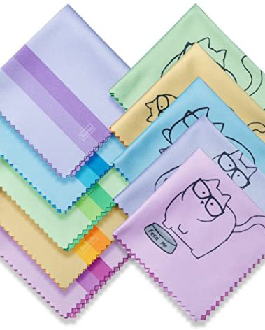 10 Pack Cute Kitty Cat Design Multicolor Microfiber Cleaning Cloths for Cleaning Eyeglasses Lenses Sunglasses and Cell Phone Beautifully Designer Colors Blue Pink Yellow Purple Green Cloth Wipes