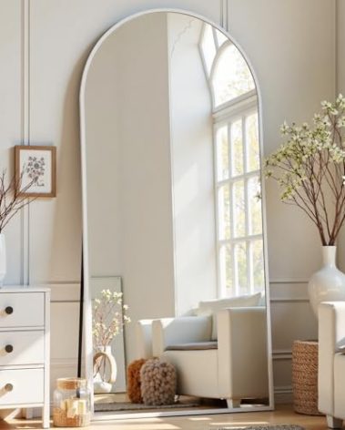 Arched White Full Length Mirror, 57"X20" Large Floor Mirrors with Stand, Full Body Mirrors for Leaning or Hanging, Standing Mirror for Bedroom, Living Room,Dressing Room, Aluminum Alloy Frame, White