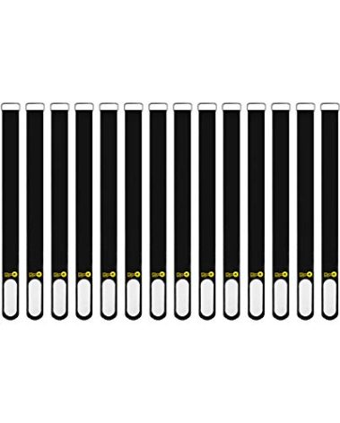 Wrap-It Storage Cinch-Straps, 12-in (16-Pack) Black - Hook and Loop Strap with Write on Label for Easy Cord Identification and Cable Management