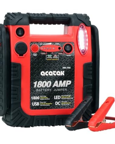 1800A Peak Car Jump Starter, 20000mAh Battery Booster for up to 6.5L Gas/5L Diesel Engines, 12V Portable Power Bank with LED Light, USB Outports, and Emergency Power Supply