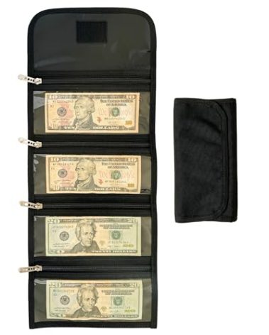 Money Organizer for Cash with 4 Zippered Pockets - Cash Wallet - Foreign Currency Organizer - Passport Storage Holder - Organizador de Dinero - Money Bag for Bills and Coins - Black