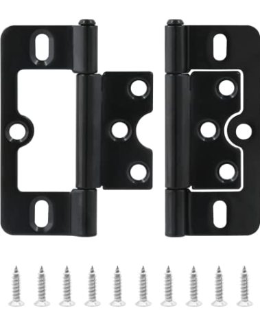 Qjaiune 2PCS Non-Mortise Hinges 3 inch Black Door Hinges with Mounting Screws, Chest Hinges Heavy Duty Bifold Door Hinges Iron Cabinet Hinges, Precision Butt Hinge for Furniture Windows Cupboard