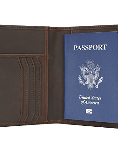 Polare Slim RFID Blocking Leather Passport Holder Travel Bifold Wallet For Men