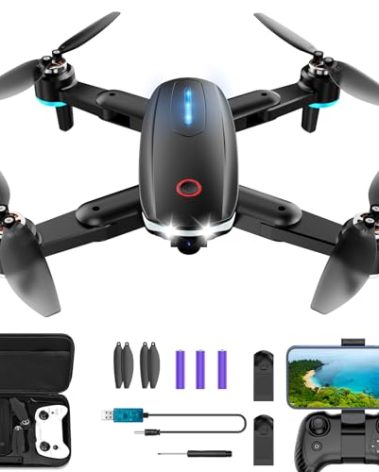 CrazyNov Drone with Camera, 1080P HD FPV Foldable Drone with Brushless Motor Optical Flow, One Key Take Off/Land, 360° Flip, Waypoint Fly, Gesture Selfie, 2 Batteries, Mini Drones for Kids Beginners