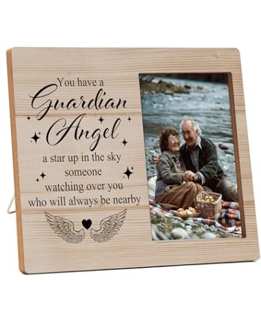 Memorial Picture Frame Gift, In Memory of Loved One Gifts, Wooden Memory Picture Frame for Loss Loved Ones Mother Father Grandma Grandpa Wife Husband, In Loving Memory Guardian Angel Frames -B14