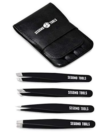 Segomo Tools 4 Piece Tweezer Set - Tweezers For Women - Ingrown Hair Removal Kit - Eyebrow Plucker - Precision Tweezers - Flat, Angled, Slant & Pointed Tweezers - TW004