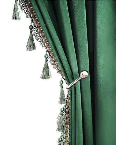 Fazhesici Dark Green Blackout Velvet Curtains 63 inch Length Windows Rod Pocket Drapes with Tassels Soundproof Thermal Curtains for Living Room 2 Panels Set 52" x 63"