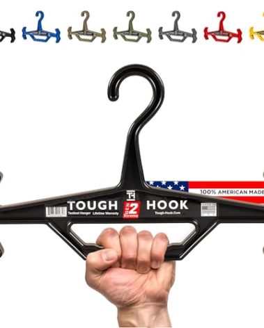 Tough Hook Original Multipurpose Heavy Duty Hanger, USA Made, Anti-Slip, 200 lb Capacity, Ideal for Tactical Gear, Body Armor, Scuba, Fitness Vests, 1 Black Plastic Piece