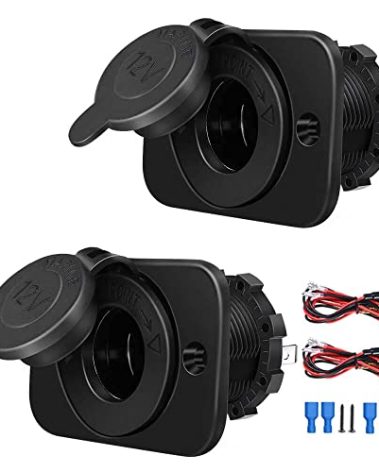 Riseuvo 2 Pack 12V Cigarette Lighter Socket, DC Waterproof Female Power Outlet Socket Replacement with Fuse, Wires and Screws for Car Marine RV ATV
