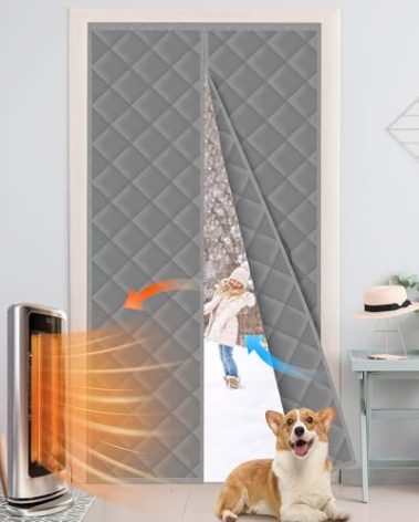 Magnetic Thermal Insulated Door Curtain Cover Block fit 36x82inch Door,Curtains Itself Size 38x84inch Cotton Thermal Curtain for Winter, Thermal Doors Curtain for Doors Blocking Wind and Snow