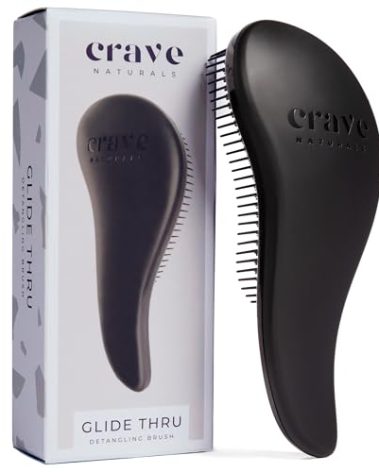 Crave Naturals Glide Thru Detangling Brush, Detangler Brush for Curly, Straight, Wet and Dry Hair Comb for Adults and Kids, Hair Accessories for Women, Black